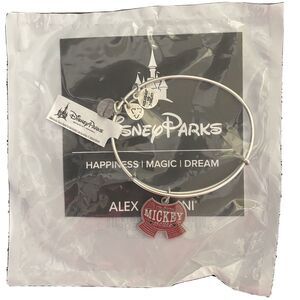Disney Alex & Ani Mickey Mouse Red Shorts Silver Bangle Bracelet Energy Tech NEW